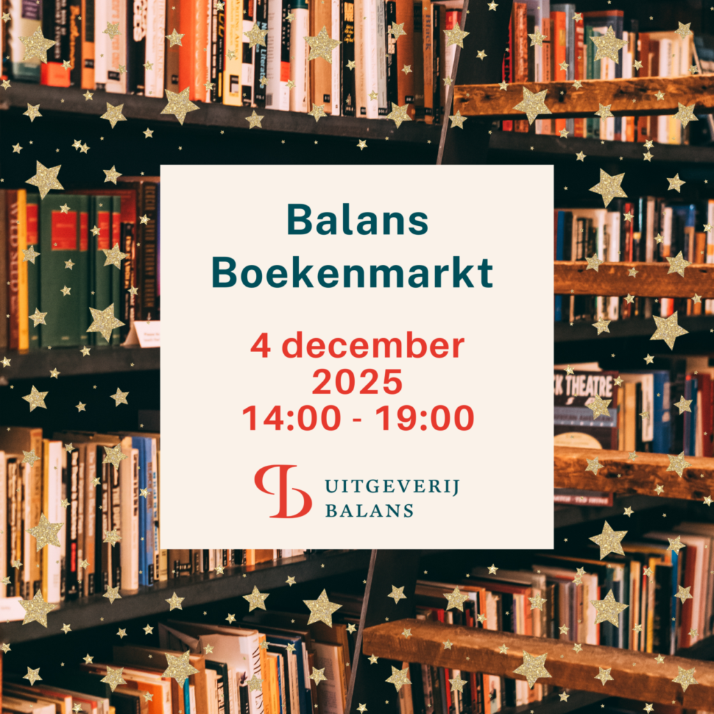 aankondiging van de Balans Boekenmarkt met datum en tijd met sterren